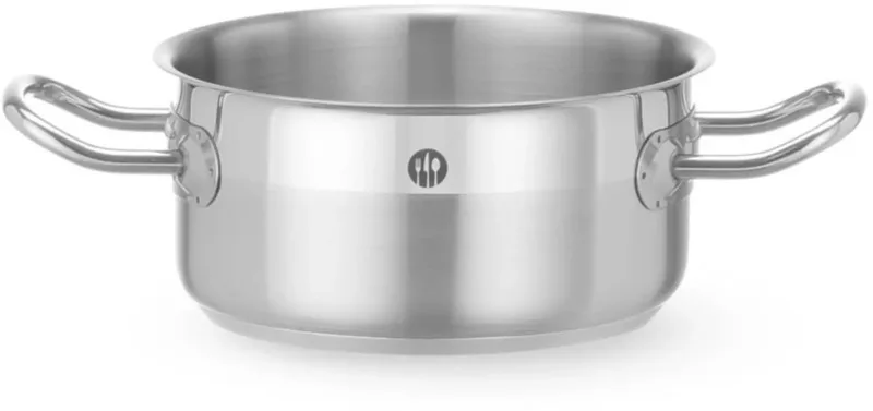 Lage kookpan - roestvast staal met aluminium kern - zonder deksel - diameter 16 cm x hoogte 8,1 cm - 1,5 liter - zilver - voor alle warmtebronnen, inductie by Hendi in Roestvrij staal – product photo