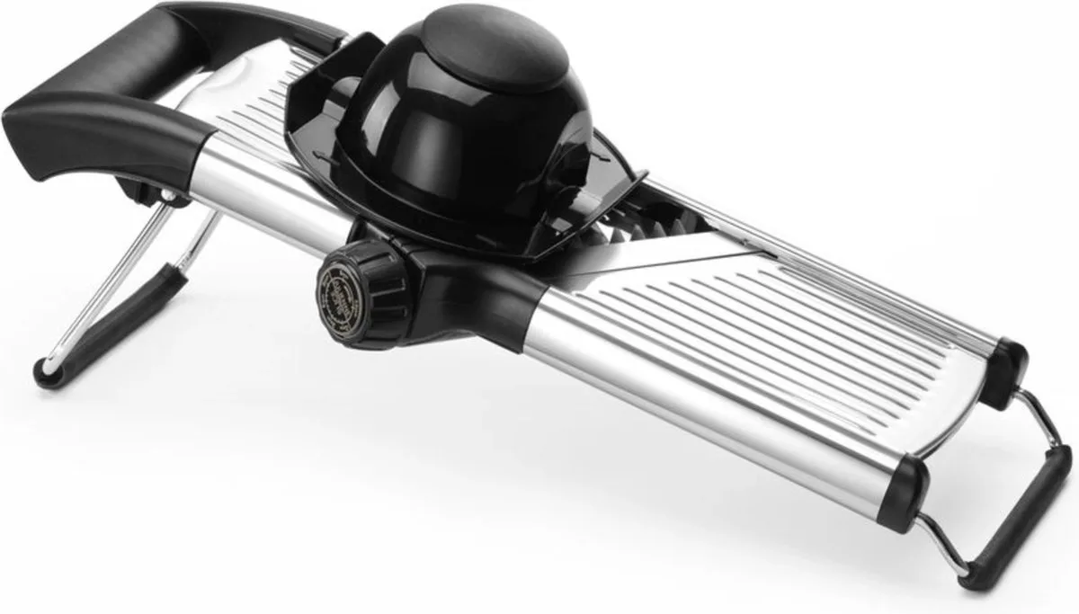 Mandoline – Verstelbare snijdikte – Inclusief julienne mesjes – Antislipvoeten – Vaatwasmachinebestendig von Hendi in Silber, Schwarz – Produktfoto