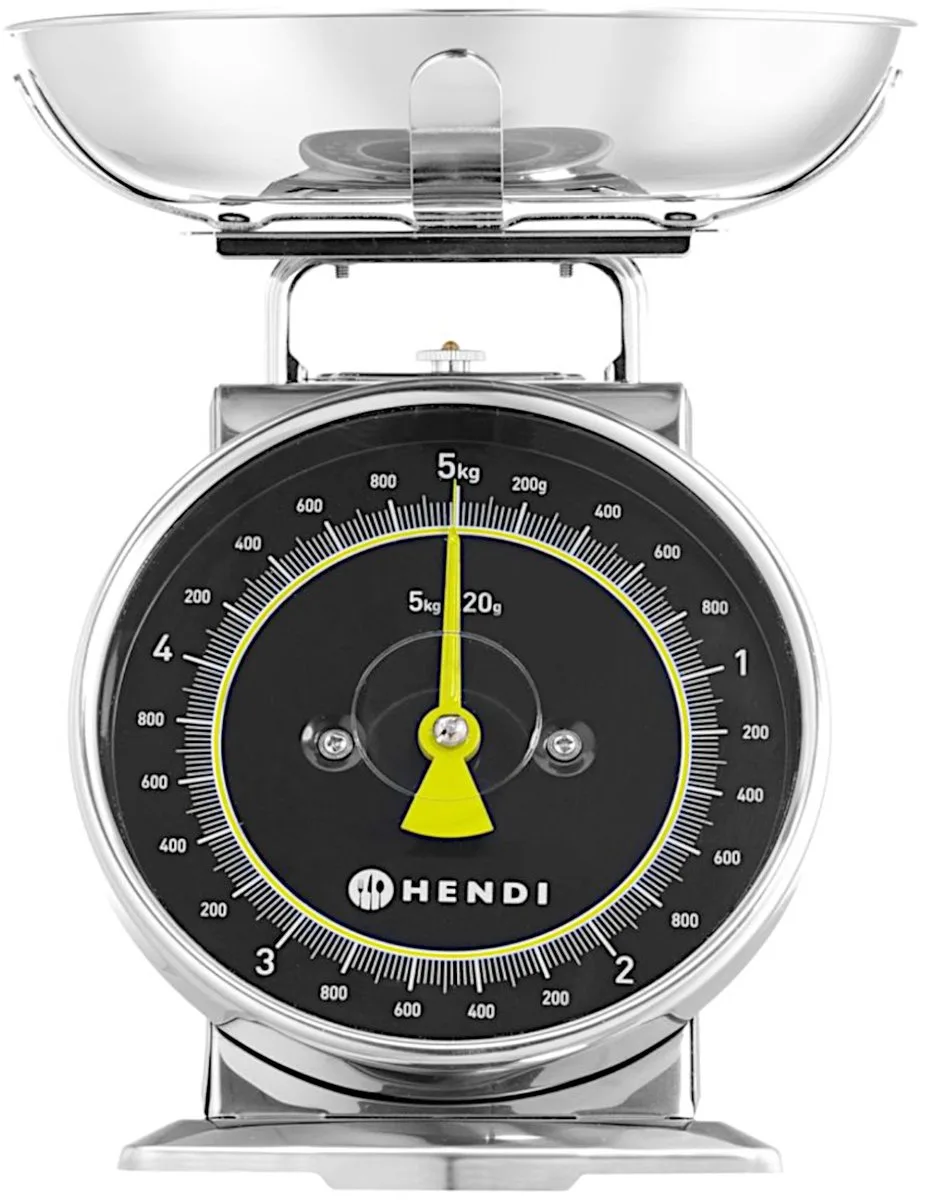 Mechanische keukenweegschaal - roestvast - analoge wijzerplaat - max. 5 kg - Ø207 mm - klassiek ontwerp van Hendi in Staal – productfoto