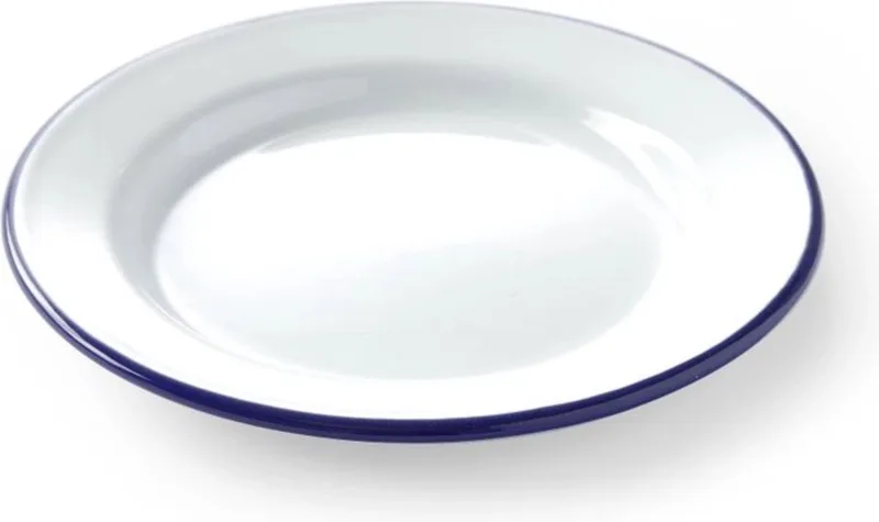 Plat bord – staal geëmailleerd – blauwe rand – Ø 240 mm – vaatwasmachinebestendig by Hendi in White, Blue – product photo