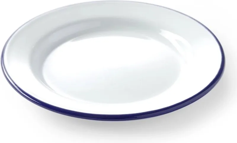 Plat bord – staal – geëmailleerd wit met blauwe rand – Ø 200 mm – stapelbaar – oven- en vaatwasmachinebestendig de Hendi en Blanc, Bleu – photo produit