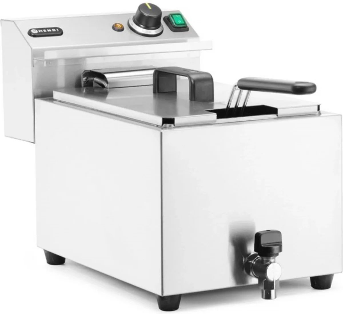 Profi Line friteuse – 10L – 400V – 6600W – met aftapkraan van Hendi in Zilver – productfoto
