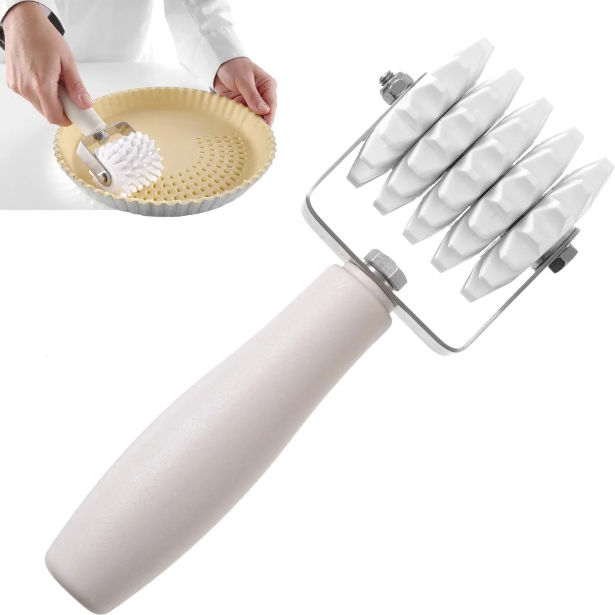 Profi Line Serie - Deegroller met Gaten - 85x210mm - Roestvrijstaal - Polypropyleen de Hendi en Roestvrij staal, Blanc – photo produit