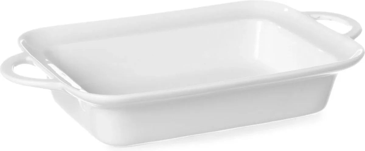 Rechthoekige tapasschaal – porselein – 0,82L – 328x189x58 mm – met handgrepen fra Hendi i Hvid – produktbillede