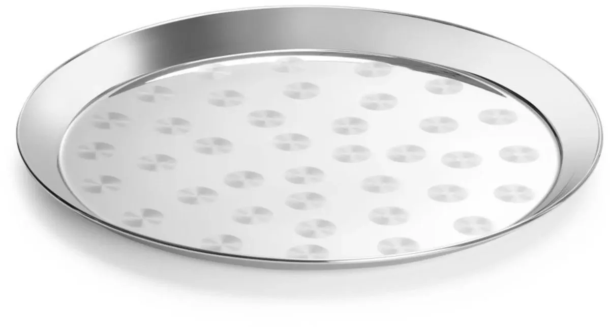 Serveerplateau - roestvast staal - geborsteld, vaatwasserbestendig - diameter 36 cm, hoogte 2,4 cm - zilverkleurig - horeca en catering fra Hendi i Hvid – produktbillede