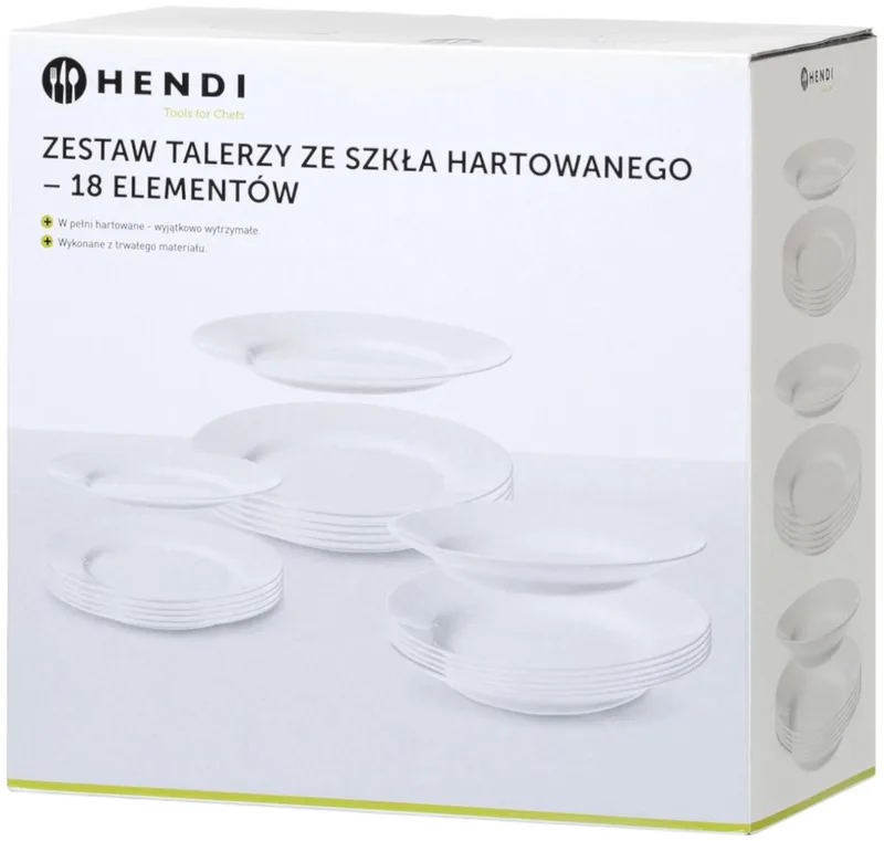 Serviesset - 18 Stuks - Smeedglas - Ø225mm - Ø245mm - Ø195mm de Hendi en Blanc – photo produit