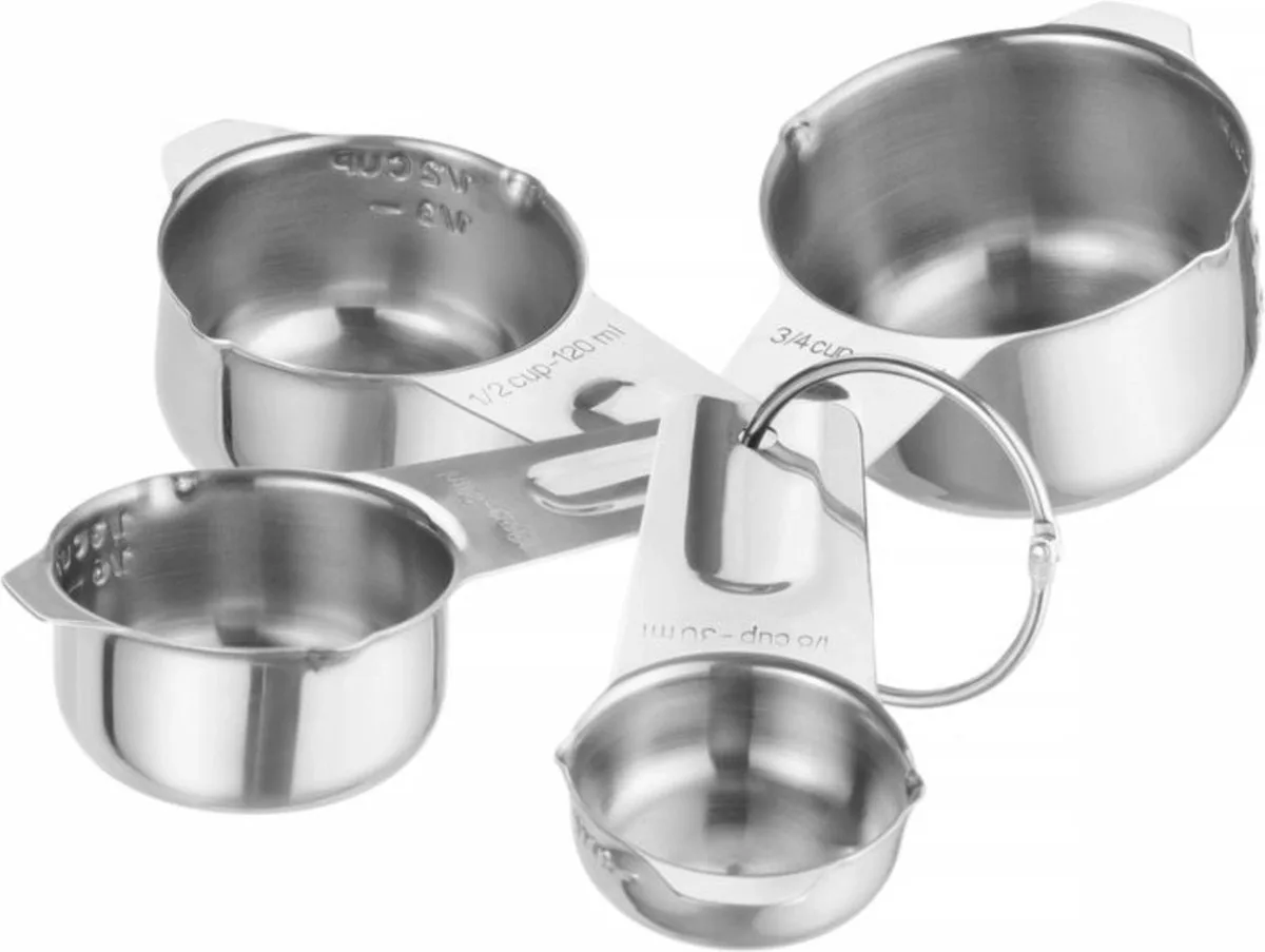 Set maatbekers – roestvast – stapelbaar – 4 stuks – gegraveerde markeringen by Hendi in Staal – product photo