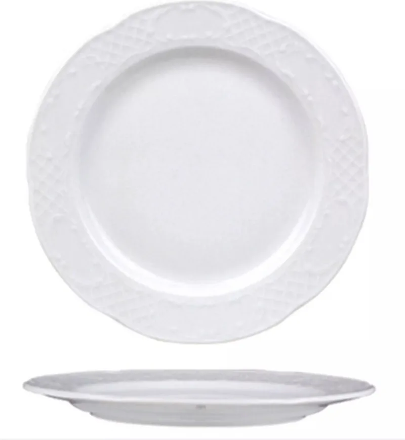 Set platte borden – versterkte randen – slijtvast porselein – Ø160 mm – 12 stuks van Hendi in Wit – productfoto