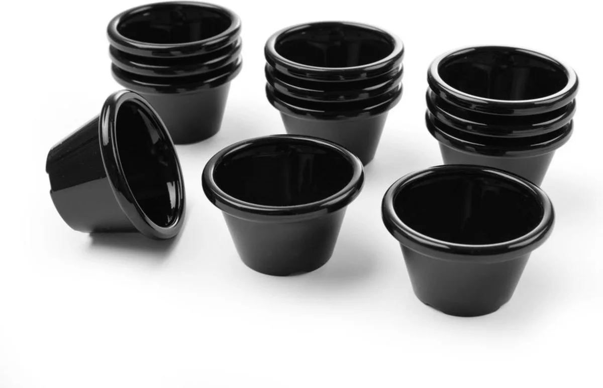 Set van 12 zwarte ramekins – 0,045L – vaatwasmachinebestendig – ⌀60x(H)35mm de Hendi en Noir – photo produit