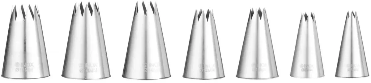 Set van 7 stervormige spuitmondjes – veelzijdige maten voor decoratie – ø6-18 mm by Hendi in Silver – product photo