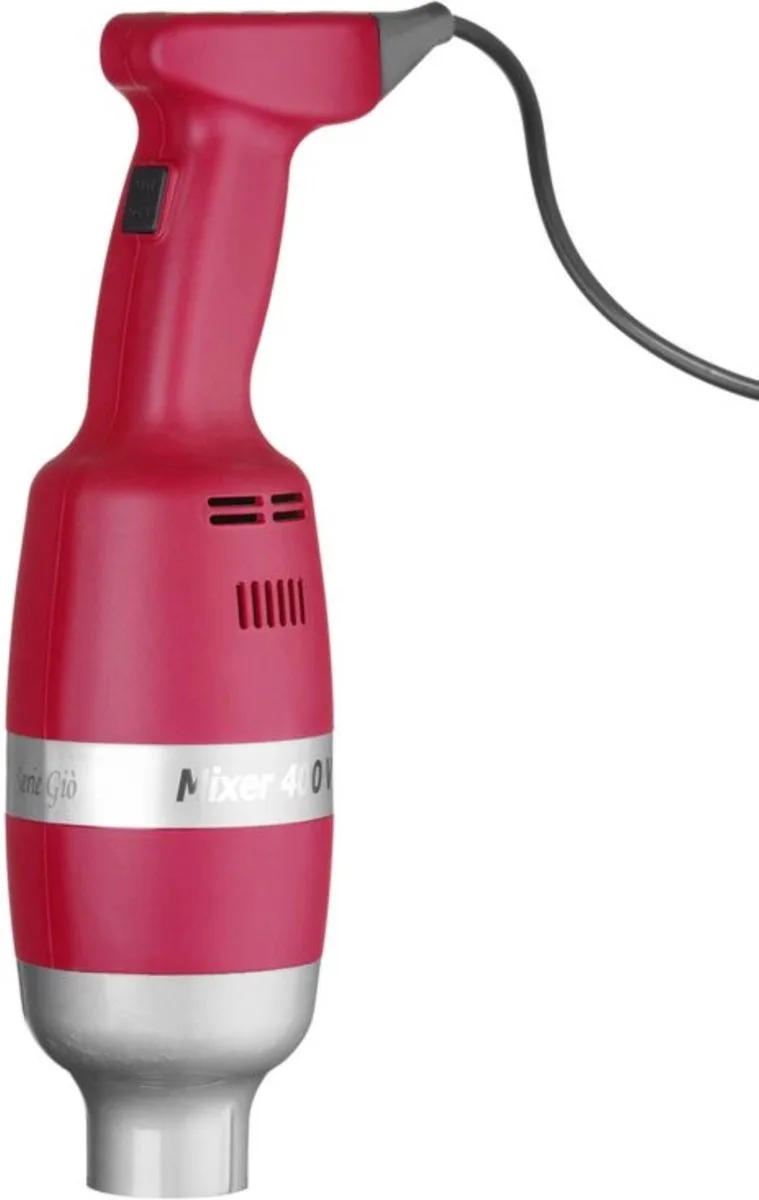 Staafmixer Profi Line – Regelbare snelheid – Inclusief garde en opbergrek – Schacht 400 mm – Capaciteit 80 liter by Hendi in Red – product photo