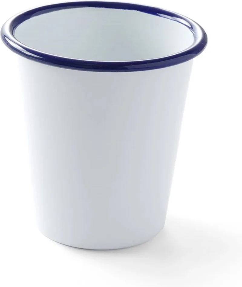 Stalen beker – geëmailleerd met blauwe rand – 0,3L – stapelbaar – vaatwasmachinebestendig van Hendi in Wit – productfoto