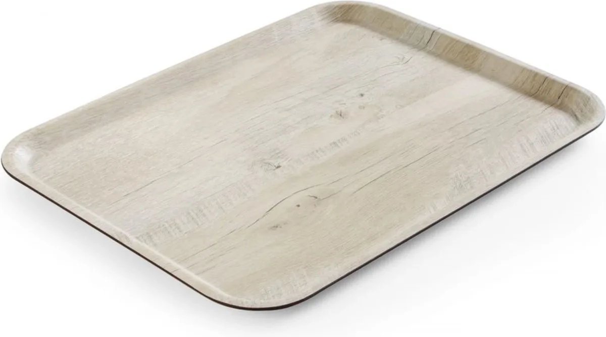 Stijlvol dienblad met houtnerf dessin – licht hout – 370x530 mm – kras- en vlekbestendig de Hendi en Lichtbruin – photo produit