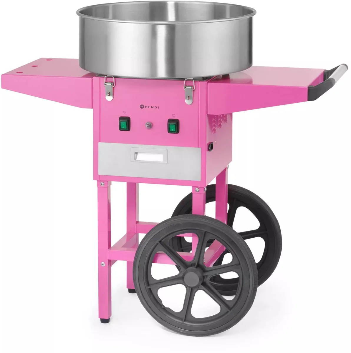 suikerspinmachine op verrijdbare wagen - koolstofstaal en roestvast staal - 948x520x(H)914 mm - pastelroze - voor suikerspin op festivals en evenementen van Hendi in Roze – productfoto