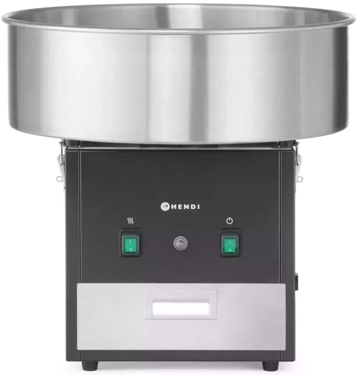 Suikerspinmachine van carbon staal met verwijderbare roestvaststalen kom en eenvoudige bediening van Hendi in Zwart – productfoto