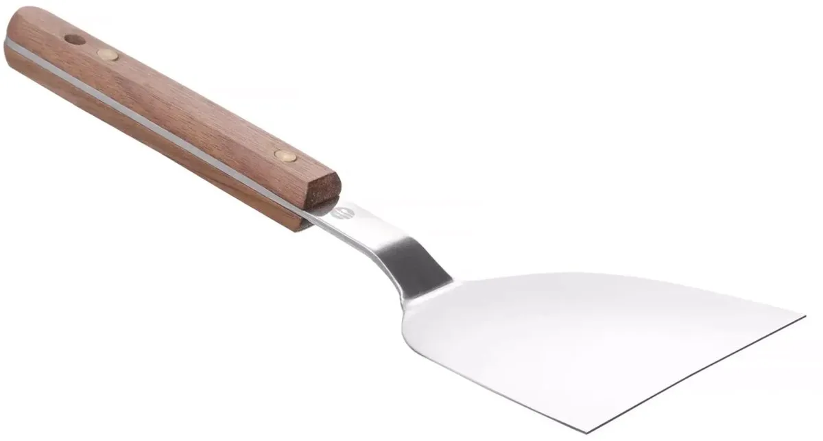 Teppanyaki spatel – roestvast staal – walnoothouten handgreep – 240x105 mm van Hendi in Roestvrij staal, Walnoot – productfoto