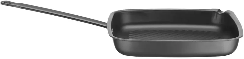 Vierkante grillpan – carbon staal – 480x282x80 mm – ergonomische handgreep – geïntegreerde tuit by Hendi in Black – product photo