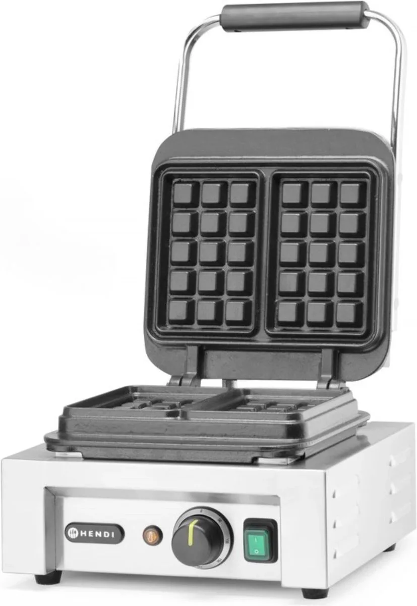 Wafelmaker – Brusselse wafels – Geëmailleerd gietijzer – Thermostaat – Geïsoleerde handgreep – Inclusief wafelvork van Hendi in Wit – productfoto