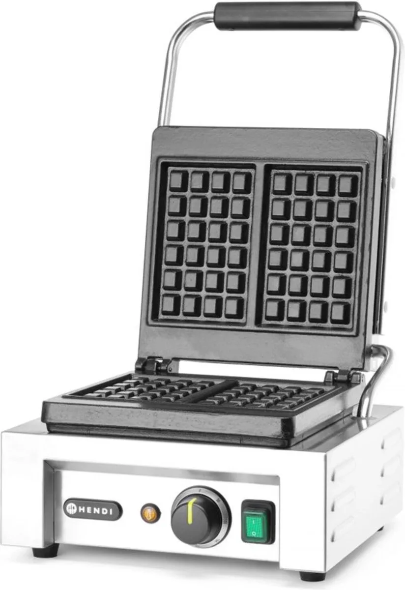 Wafelmaker – Luikse stijl – Geëmailleerd gietijzer – Thermostaat – Geïsoleerde handgreep – Inclusief wafelvork van Hendi in Wit – productfoto
