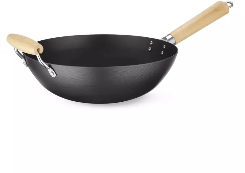 Wok van carbonstaal – Houten handgreep – Ø 32 cm – 56,5 cm lang – Inductiegeschikt de Hendi en Staal, Hout – photo produit