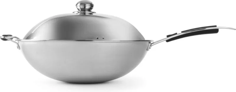 Wokpan – 3-laags materiaal – roestvast staal – Ø 360 mm – met deksel en softgrip steel fra Hendi i Grå – produktbillede