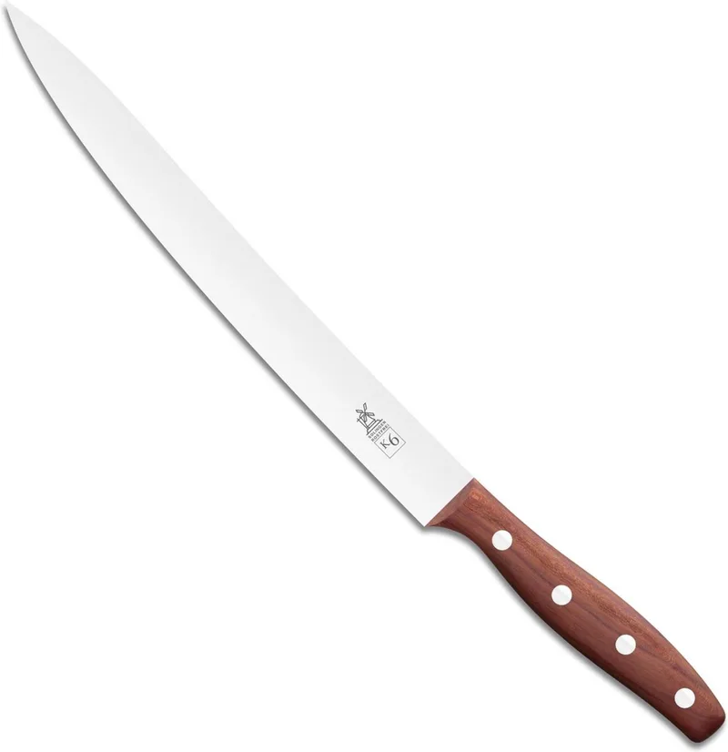 K6 Vleesmes / Fileermes - RVS - Spits - Lemmet 23 cm - Heft Pruimenhout fra Herder i Brun – produktbillede