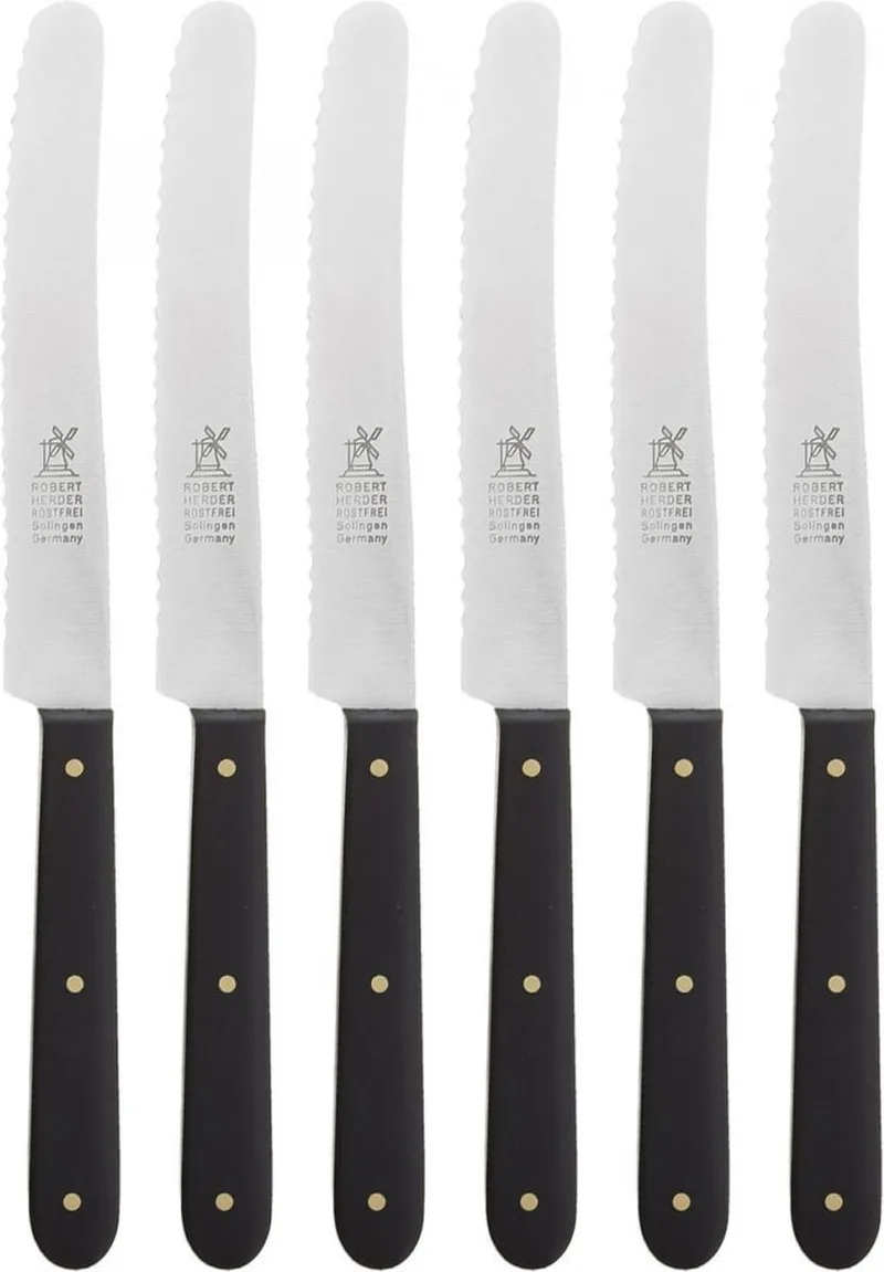 Ontbijtmes / Tafelmes met Kartel – RVS – Lemmet 12 cm – Heft POM – 6 Stuks von Herder in Schwarz – Produktfoto