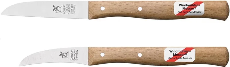 Set Schilmessen – Molenmes Carbonstaal – 8,5 cm – Gebogen Vogelsnavel – 6 cm – Niet Roestvrij – Duurzaam FSC Roodbeuken Heft by Herder in Beukenhout – product photo