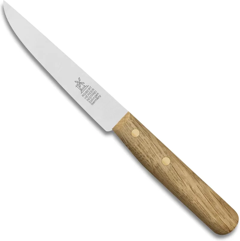 Steakmes – Buckels – RVS – Fijne Kartel – Lemmet 11 cm – Heft by Herder in Eikenhout – product photo