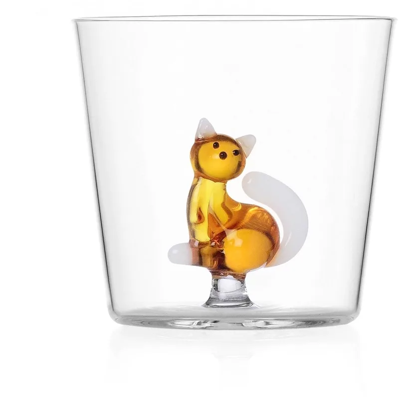 Tabby Cat glas zittende poes amber met staart wit van Ichendorf in Transparant – productfoto