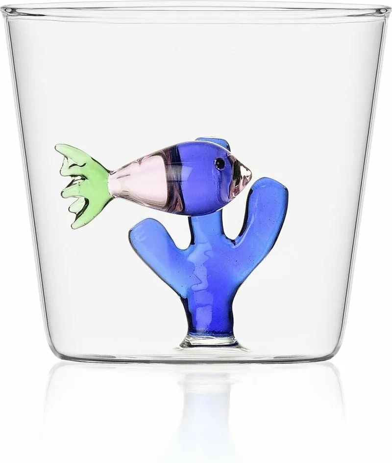 Waterglas Pink Fish Blue Seaweed - Waterglazen von Ichendorf in Rosa, Blau – Produktfoto
