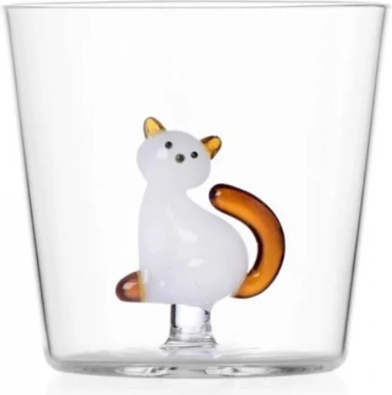 Waterglas Tabby Cat Zittende Poes van Ichendorf in Wit, Amber – productfoto