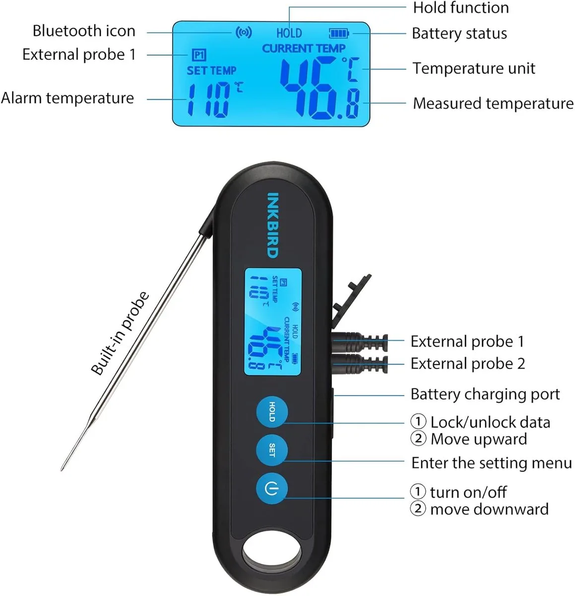 BBQ Thermometer IHT-2PB – 2in1 Vleesthermometer – Snel & Nauwkeurig – Waterdicht van Inkbird in Ith-2pb – productfoto