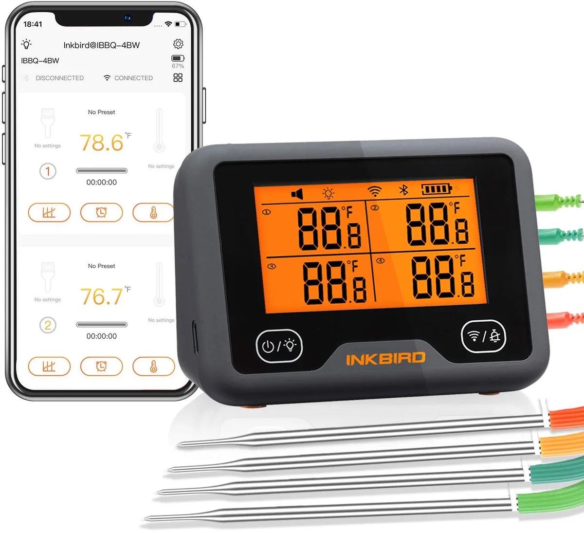 Bluetooth + WiFi Thermometer IBBQ-4BW Inkbird van Inkbird in Groen – productfoto