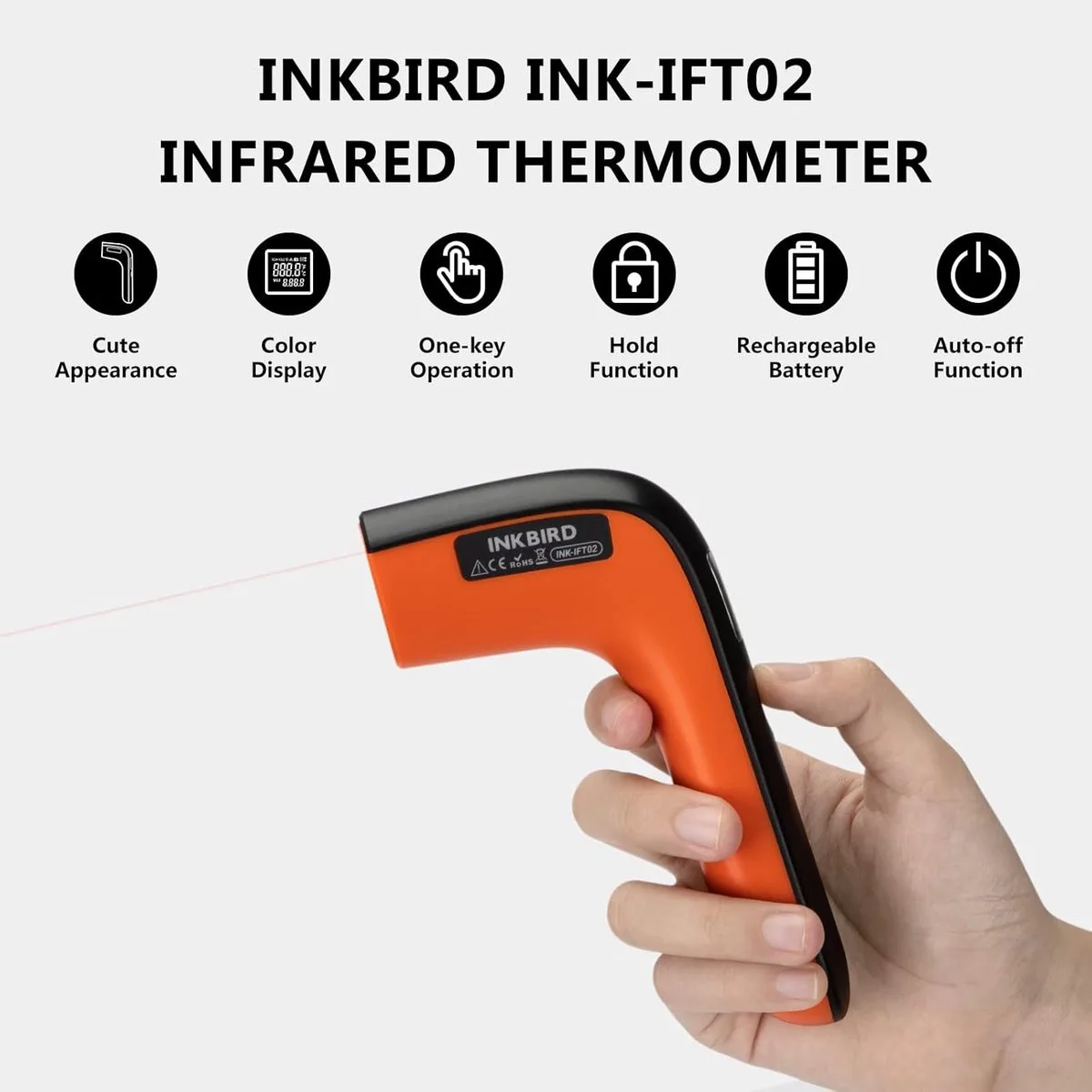 Digitale Infrarood Thermometer – Digitale Infrarood Thermometer – Laser Temperatuurpistool voor BBQ, Grill, Pizza-oven en Keuken – Contactloze Thermometer van Inkbird in Ink-ift02 – productfoto