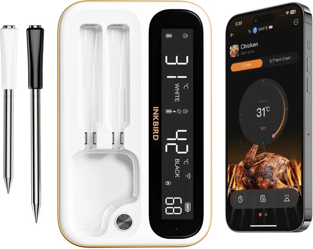 INT-12-BW WHITE Edittion Gift Box Inkbird INT-12-BW – Bluetooth & WiFi BBQ Thermometer – Digitale Vleesthermometer met App – Draadloze Keukenthermometer voor Barbecue, Grill, Oven en Sous-Vide kado Gift verpakking