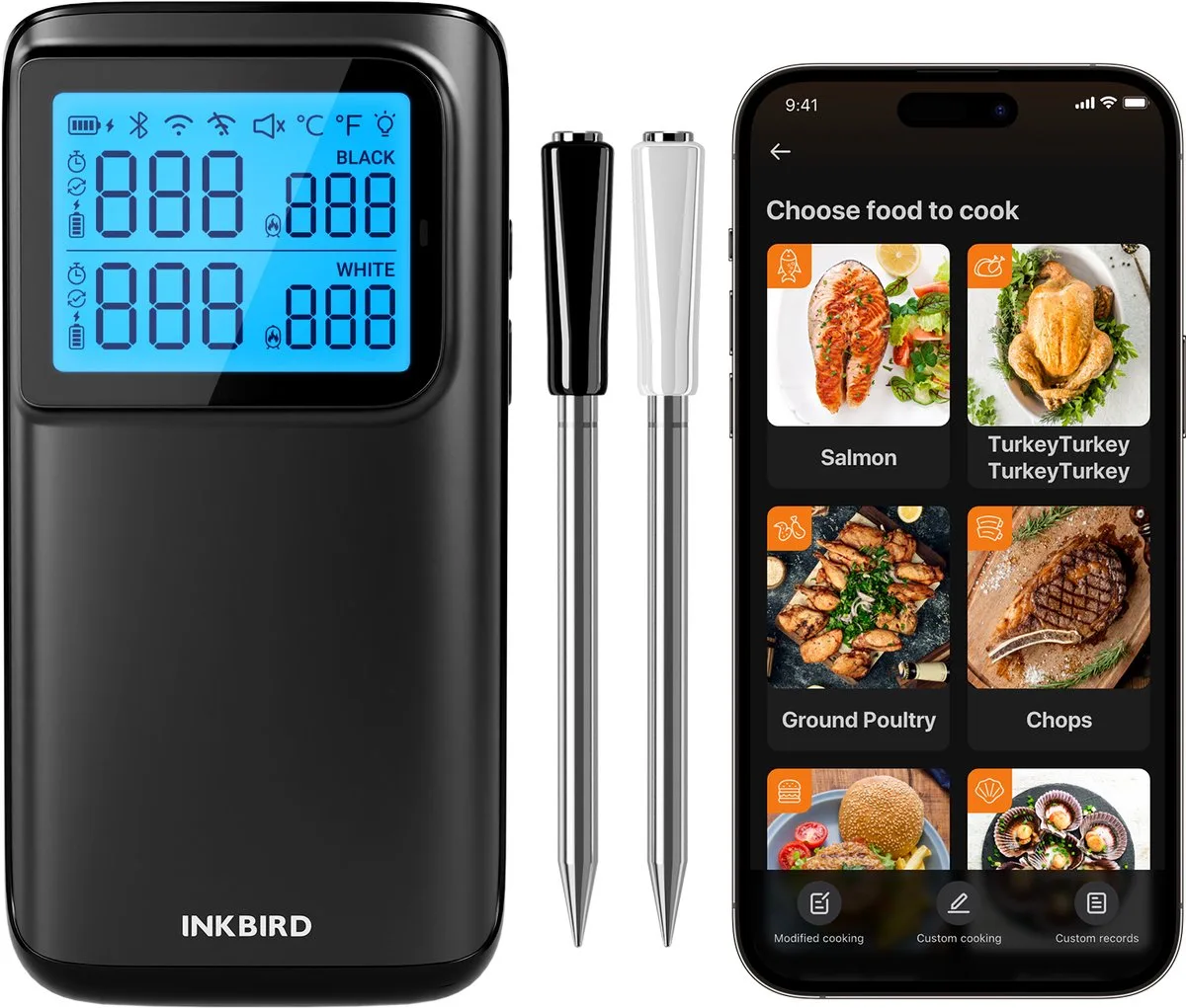 Vleesthermometer Dual Mode Super WiFi en bluetooth & 5 Multi-Sensor Ultra Model 2026 van Inkbird in Inkbird Multi-Sensor Ultra 2026 – productfoto