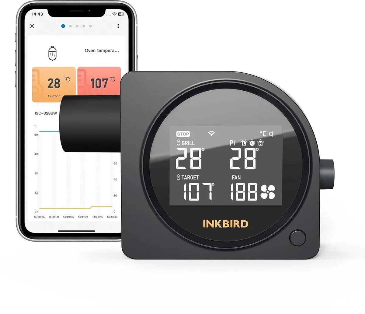 Wi-Fi 5GHz en Bluetooth LCD Barbecue Temperatuurcontroller met 5 Probes Smart Smoker Controller Model 2026 van Inkbird in Inkbird Smart Smoker Controller Model 2026 – productfoto