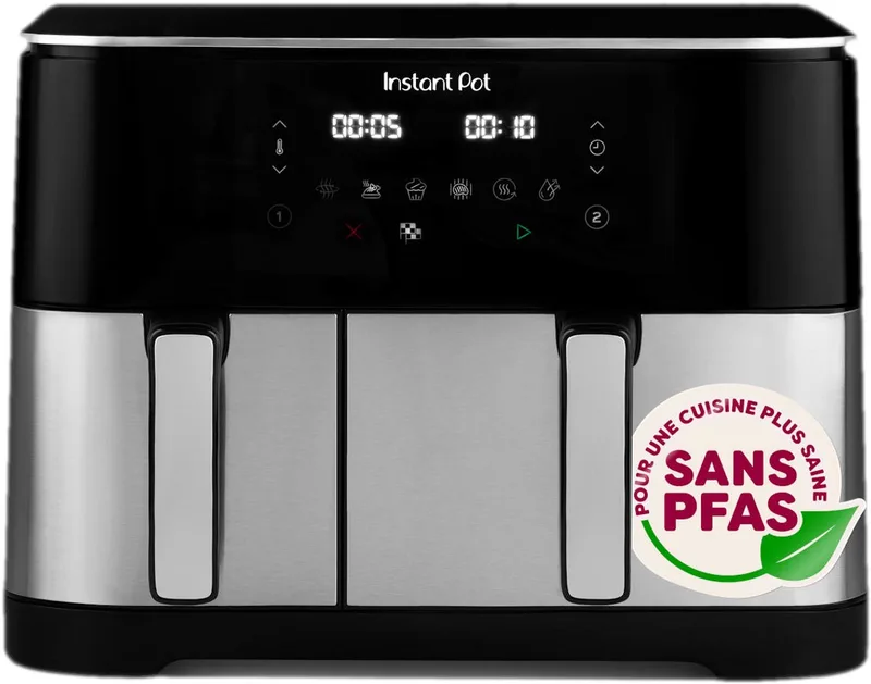 Vortex Dual 11L PFAS-vrije Airfryer - Dubbele mand 7L + 4L - 8-in-1 kookfuncties - EvenCrisp™ Technologie - SyncCook™ & SyncFinish™ - Snelle energiezuinige airfryer voor het hele gezin de Instant Pot en Rvs – photo produit