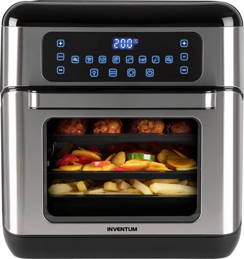 GF1200HLD Airfryer Oven XXL - 12L - 8 programma's - 80-200 °C - Tot 6 personen - Zwart/RVS by Inventum in Black, Silver – product photo