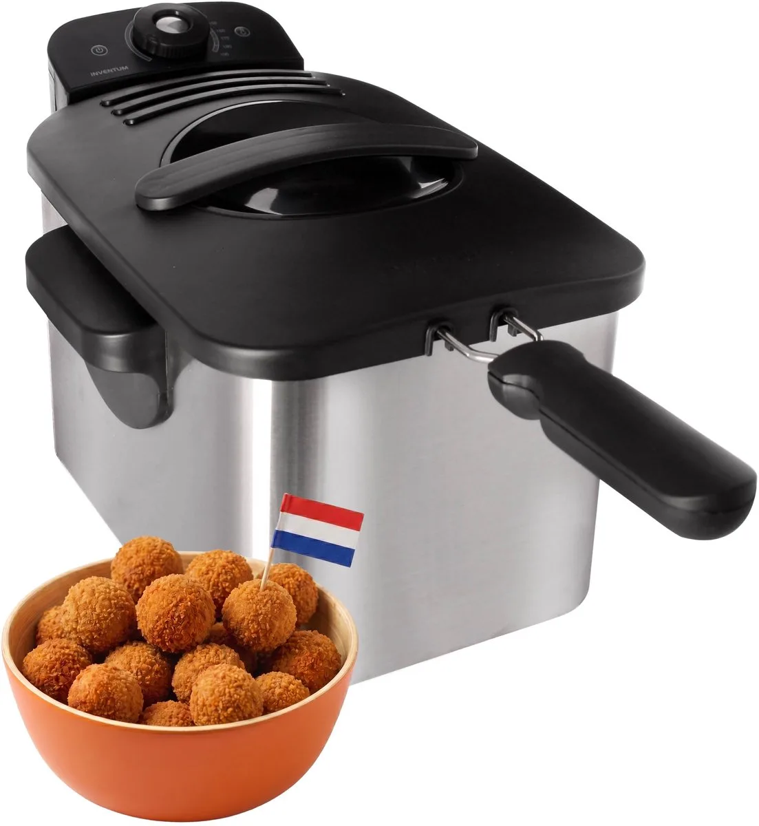 GF431S Frituurpan - 3L - Max 190 °C - Koude zone - 2200W - Tot 3 personen - Zwart/RVS van Inventum in Zilver – productfoto