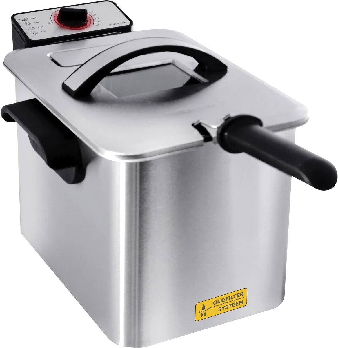 GF645F Frituurpan - 4L - Max 190 °C - Koude zone - 3000W - Tot 4 personen - Zwart/RVS van Inventum in Zilver – productfoto