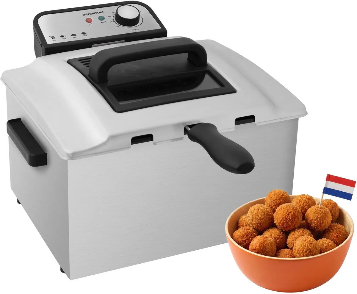 GF750S Frituurpan - 5L - Max 190 °C - Koude zone - 3000W - Tot 5 personen - Zwart/RVS van Inventum in Zilver – productfoto