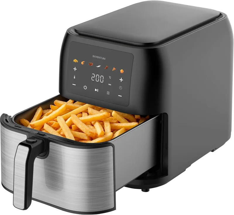 GF801HLDB - Airfryer - Inhoud 8 liter - Zwart/RVS van Inventum in Rvs – productfoto