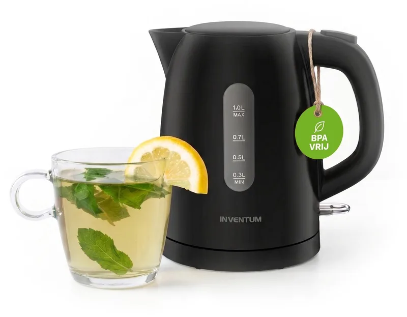HW110B Kleine Waterkoker - 1 L - 2200 W - Kalkfilter by Inventum in Black – product photo