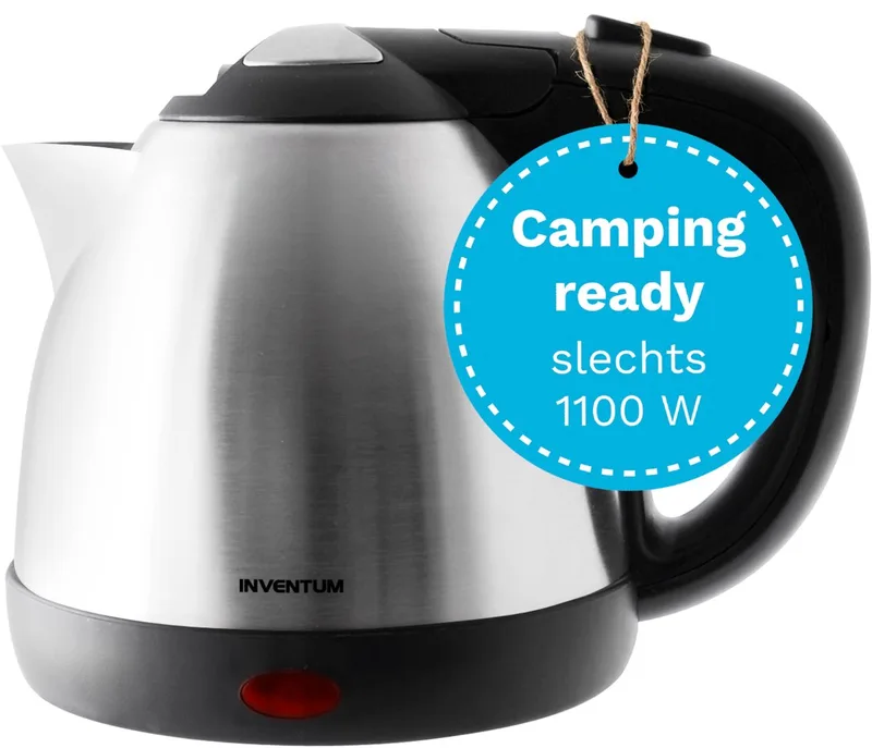 HW508 Mini Waterkoker - Inhoud 0,8 liter - Roestvrijstaal - 1100 watt - Reiswaterkoker - Geschikt voor camping från Inventum i Rvs, Svart – produktbild