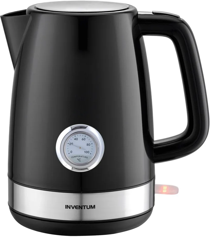 HW917B - Retro waterkoker - Inhoud 1,7 liter - Temperatuurindicator - Kunststof - 2200 watt - Zwart/RVS de Inventum en Zwart – Temperatuurindicator – photo produit 1 sur 2