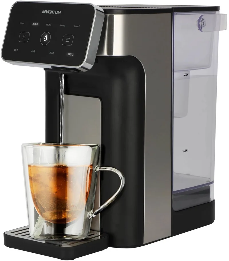 HWD725B Heetwaterdispenser - Inhoud 2 liter - 45°C tot 100°C - Touch Display - BPA vrij - Waterkoker - Heetwatertap - Antikalkfilter - 2600 watt de Inventum en Noir, Rvs – photo produit 1 sur 2