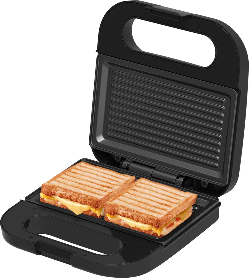 SG750B - Tosti ijzer - Panini grill - Bakplaat 22,4 x 13 cm - PFAS vrij - Tosti apparaat - 750 watt by Inventum in Black – product photo