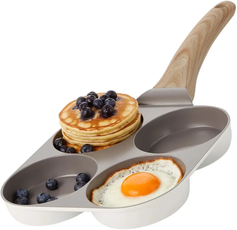 Alice by ISENVI Eierpan - 4-In-1 - American Pancake Pan - Keramisch - Koudgreep - Pannenkoekenpan - voor o.a. Inductie - PFAS, PTFE Vrij by ISENVI in Beige – product photo
